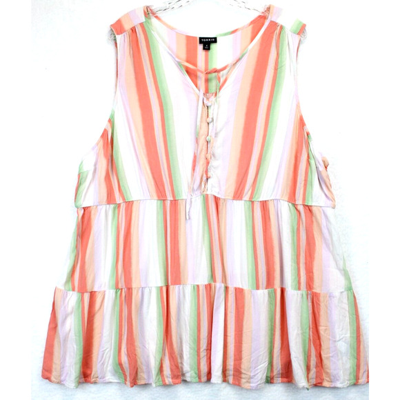 torrid Tops - Torrid Babydoll Tunic Top Women 4X Sleeveless Tiered Stripe Peach Pastel Colors